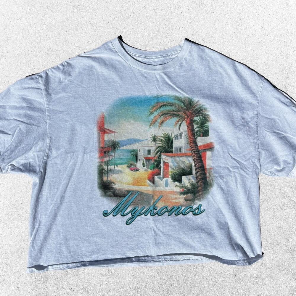 Mykonos Cropped Souvenir Tee (White) 🌴